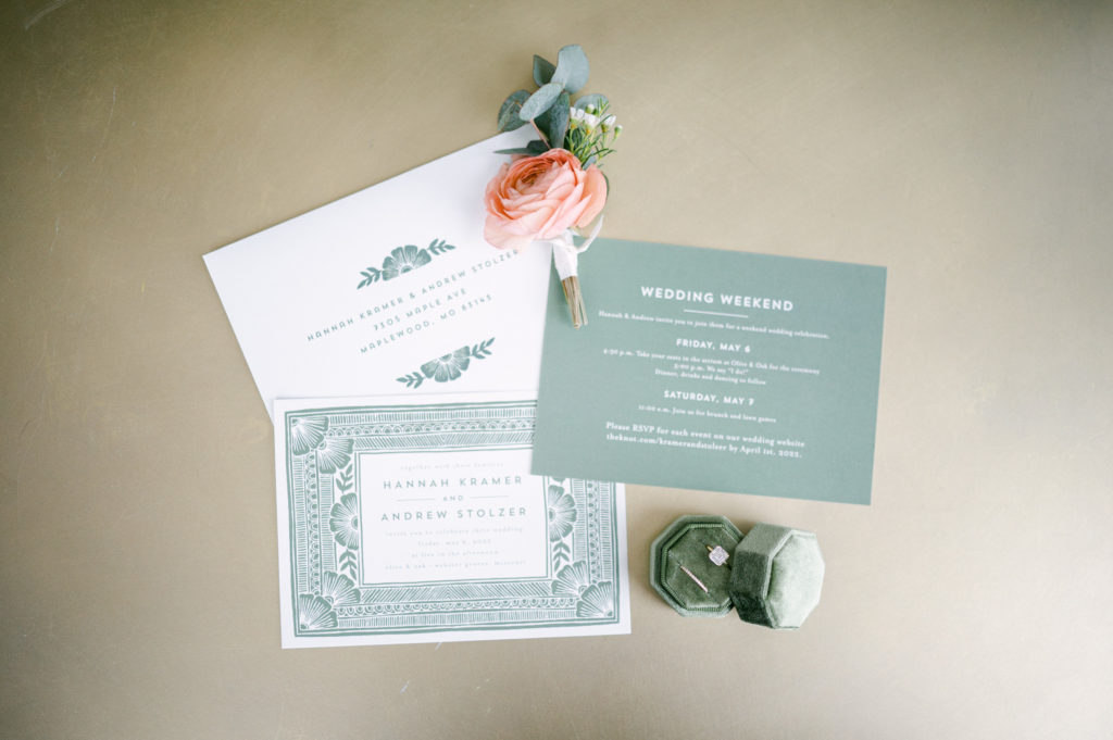 Green and white wedding stationary