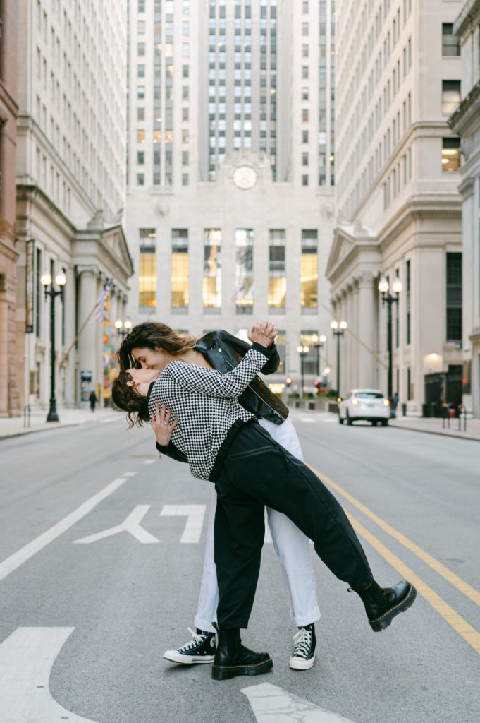 Chicago engagement photo session at the Board of Trade building