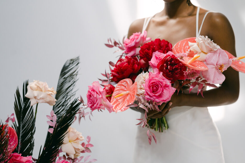 Pink and red wedding florals