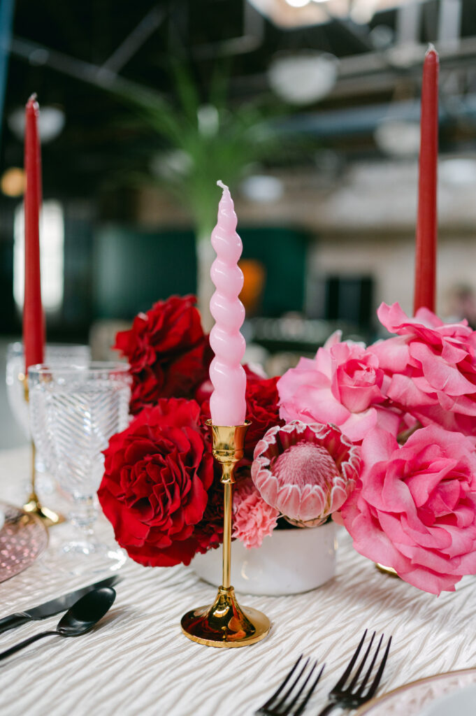 Pink and red wedding florals