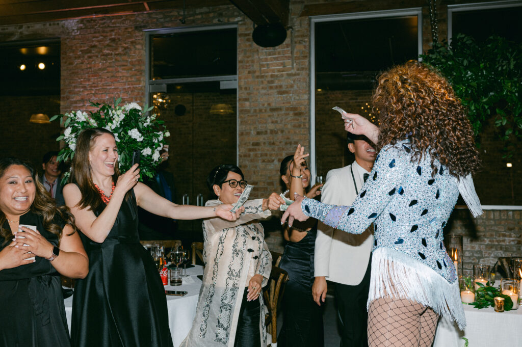 Drag queen performing at a wedding