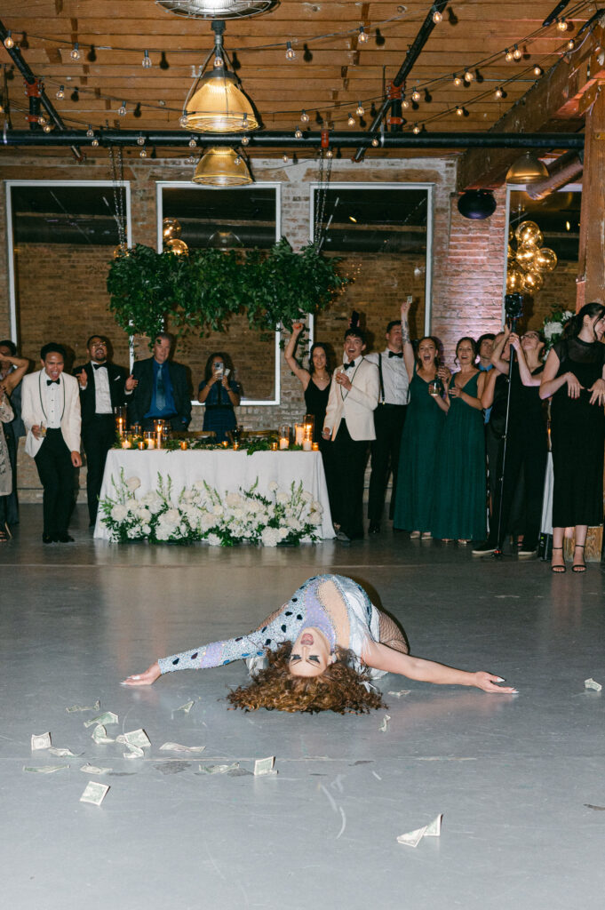 Drag queen performing at a wedding