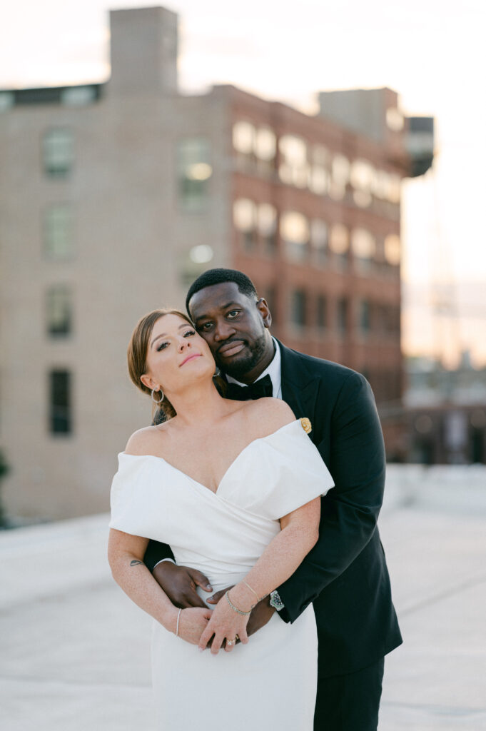 Rooftop wedding couple portrait at The Carter in Chicago