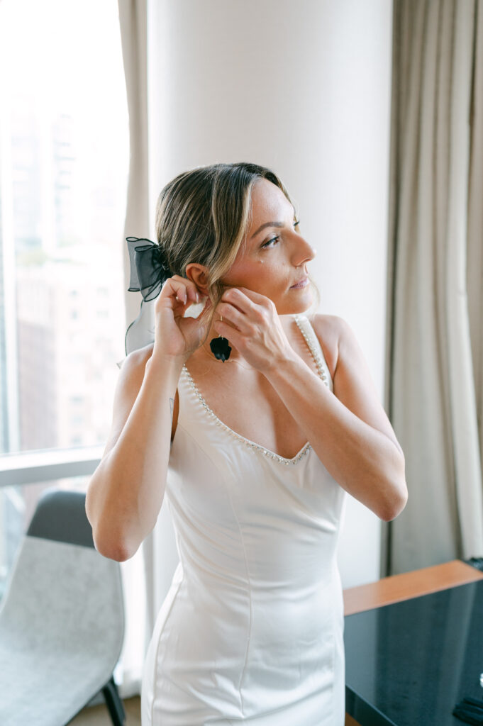 Couple getting ready for their wedding at The Wit Hotel in Chicago