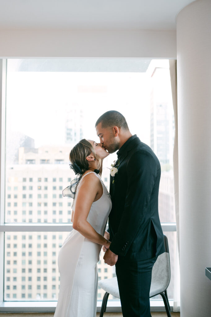 Couple getting ready for their wedding at The Wit Hotel in Chicago