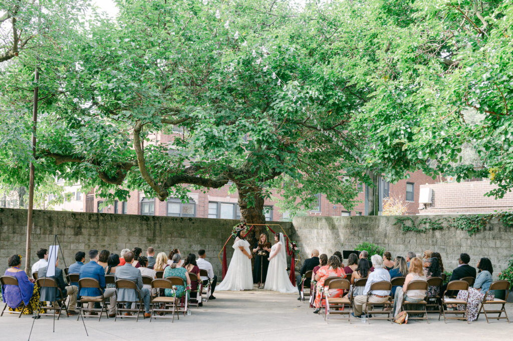 Outdoor wedding ceremony in the courtyard at Colvin House, Chicago