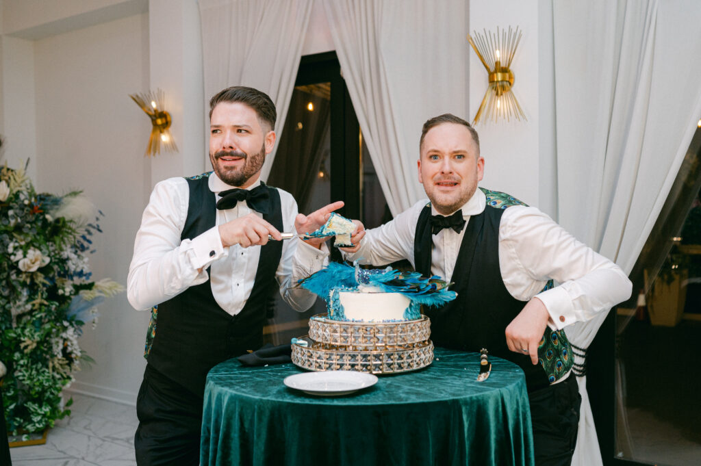 Cake cutting at Revelry 675 wedding