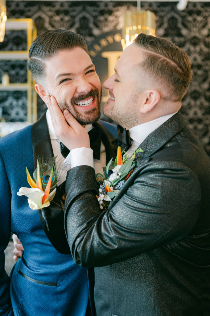 Two grooms at their wedding in Batavia, IL