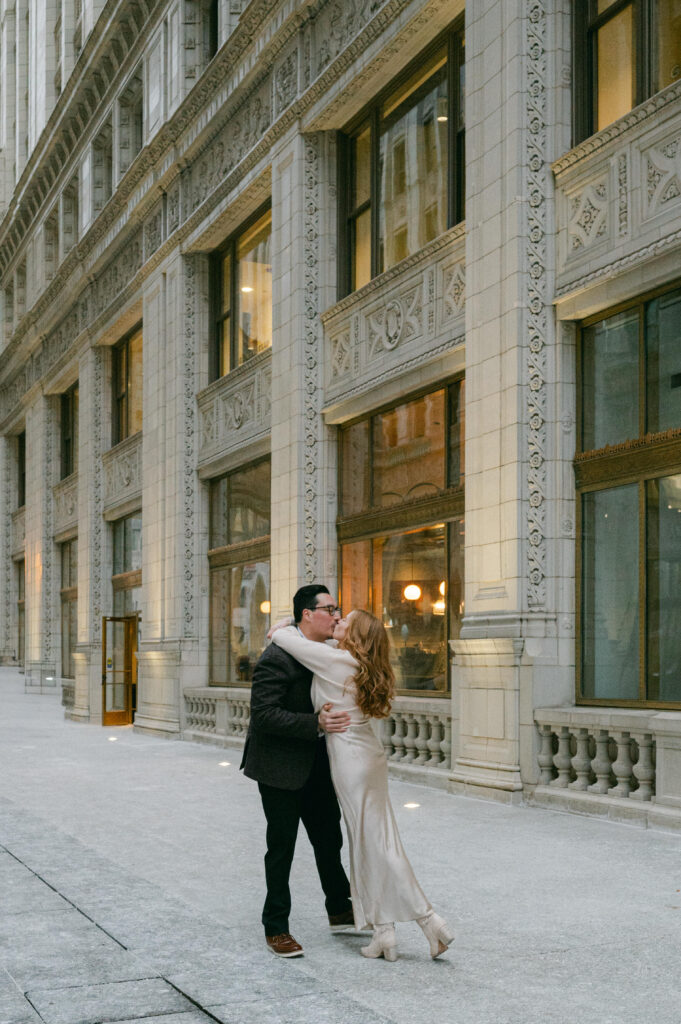 Downtown Chicago Winter Engagement Photos at the Wrigley Building